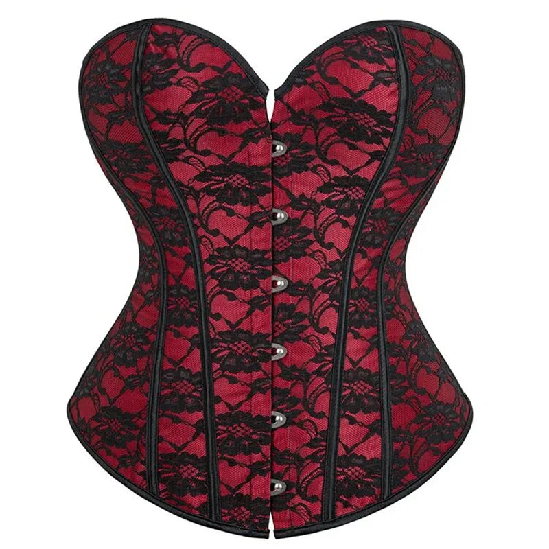 Corset Femme Rouge Dentelle Noire