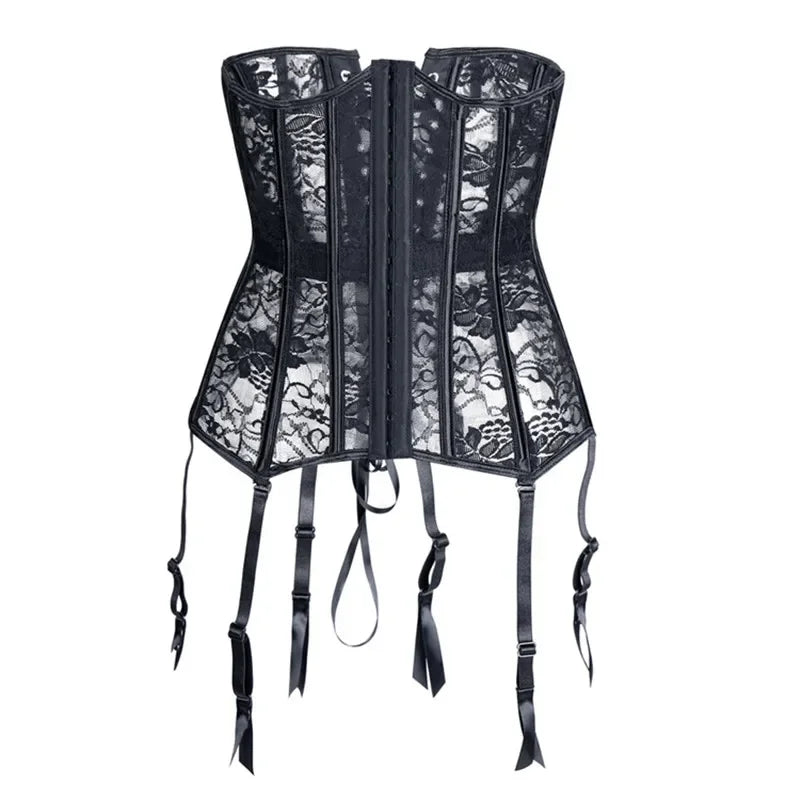 Corset Femme Dentelle Noire & Jarretelles