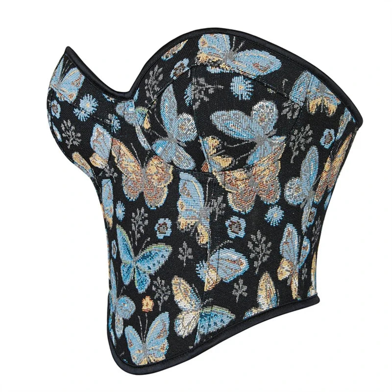 Corset Femme Noir Brodé Papillons