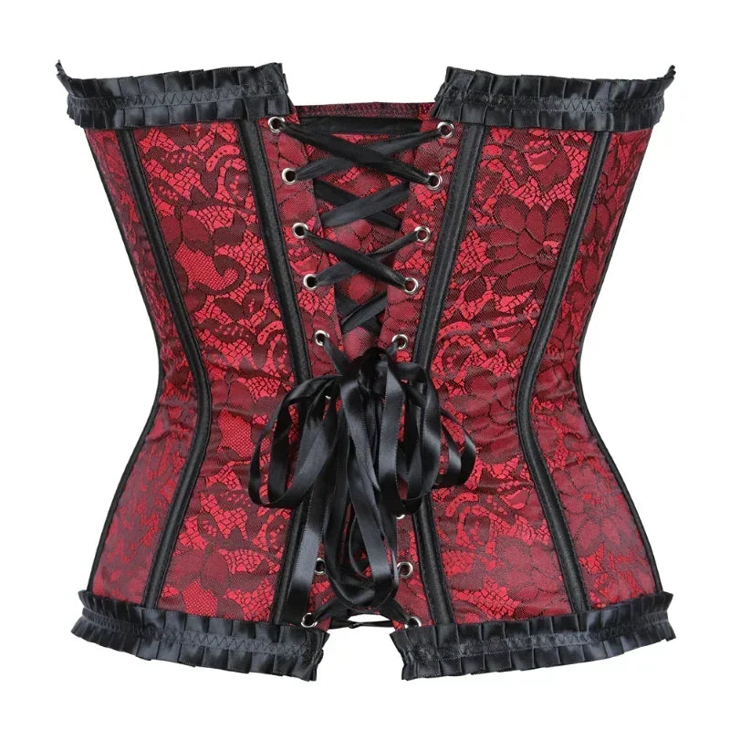 Corset Femme Rouge Dentelle Noire