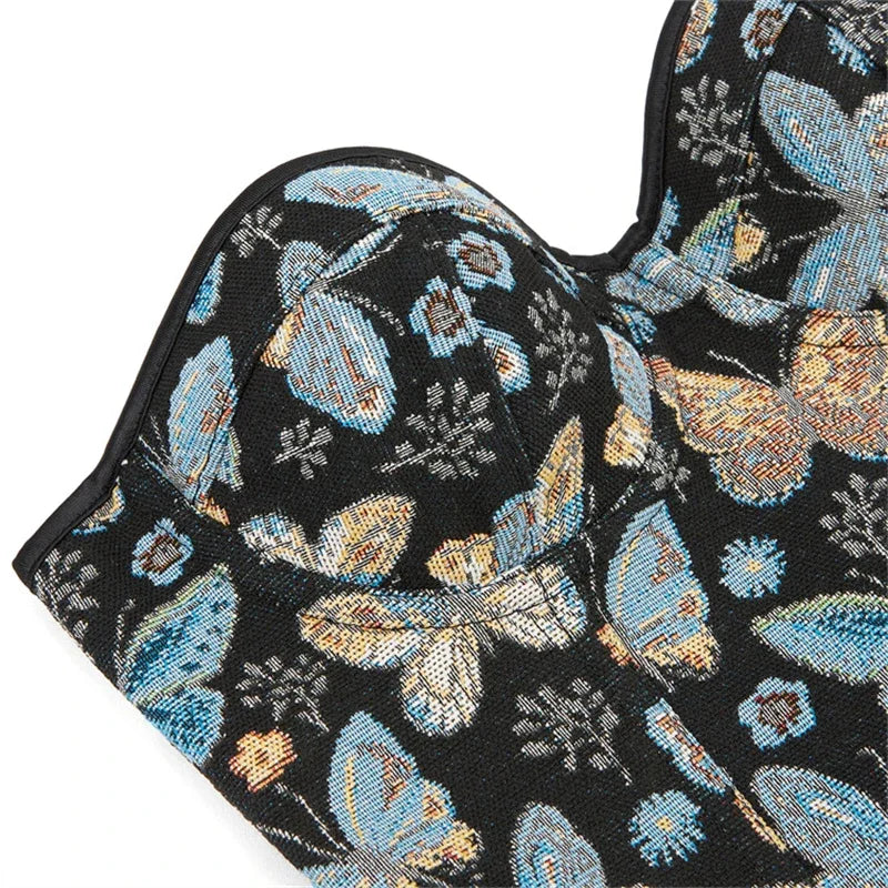 Corset Femme Noir Brodé Papillons