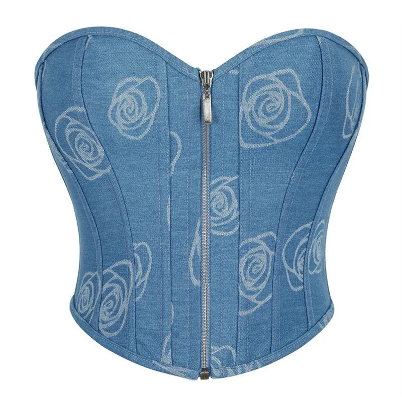 Corset Femme Bleu Floral