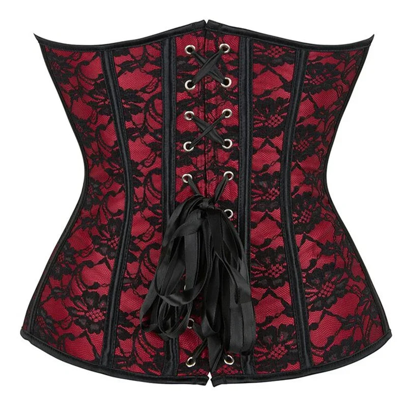 Corset Femme Rouge Dentelle Noire