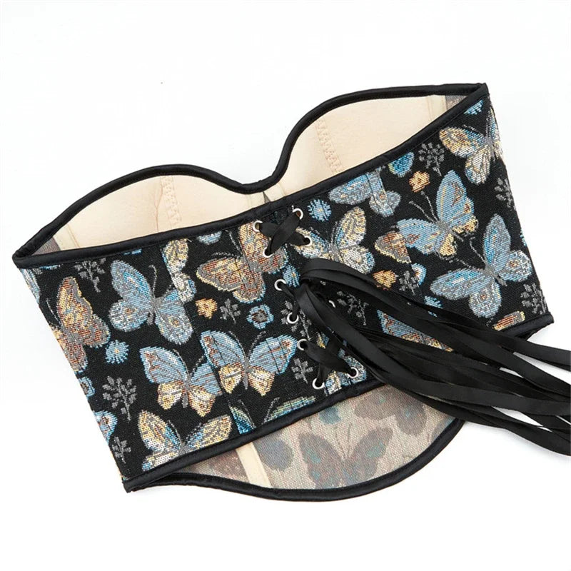 Corset Femme Noir Brodé Papillons