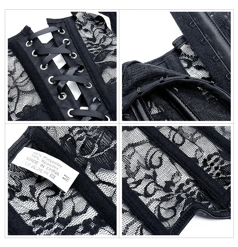 Corset Femme Dentelle Noire & Jarretelles