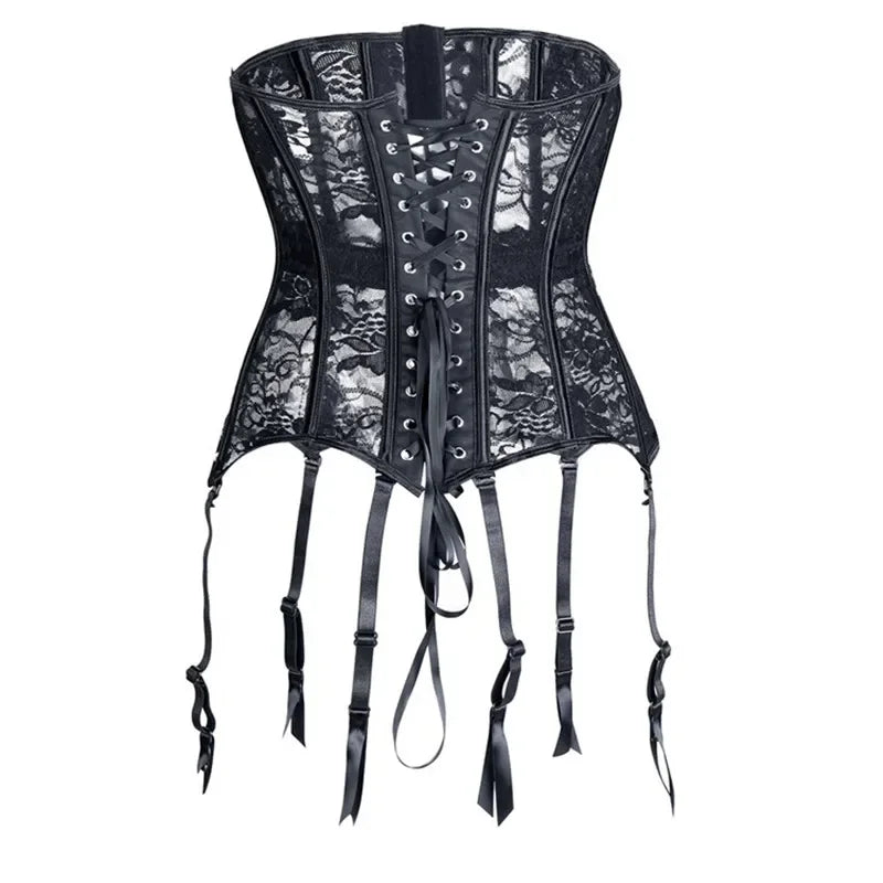 Corset Femme Dentelle Noire & Jarretelles