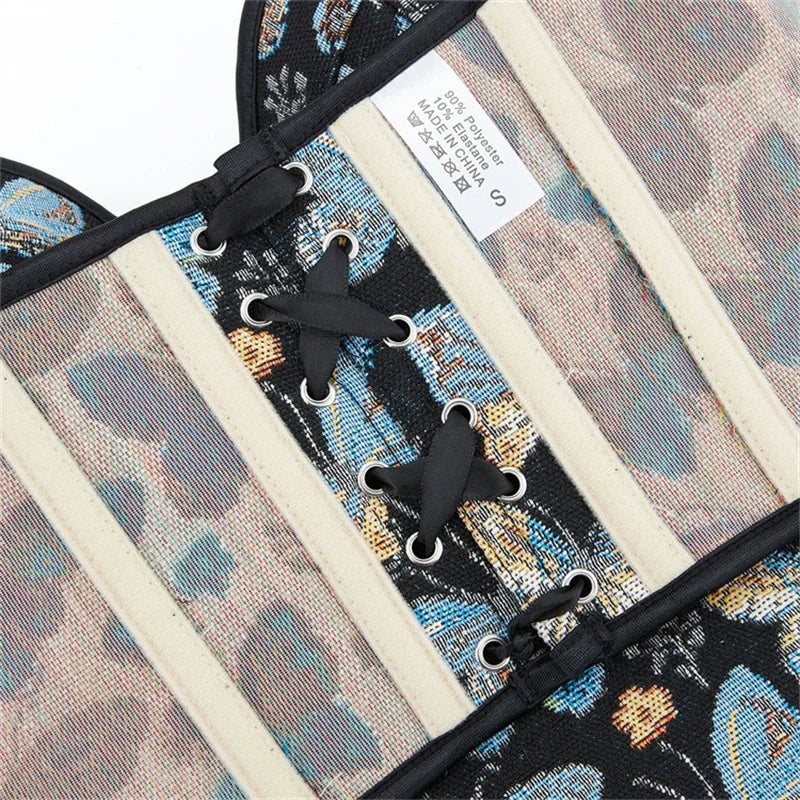 Corset Femme Noir Brodé Papillons