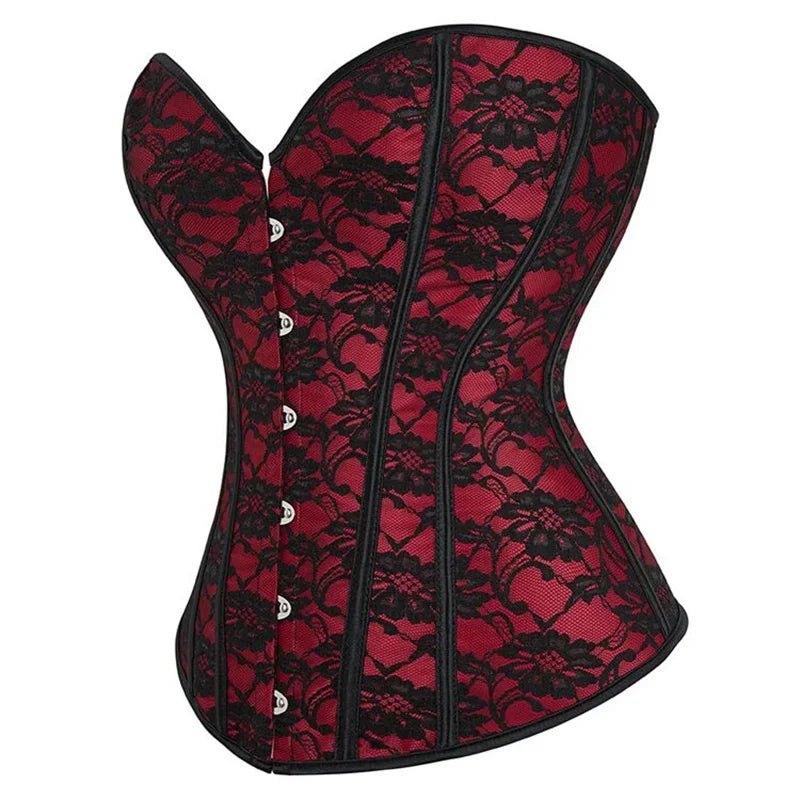 Corset Femme Rouge Dentelle Noire
