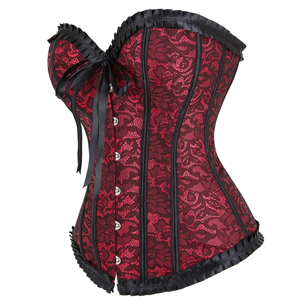 Corset Femme Rouge Dentelle Noire