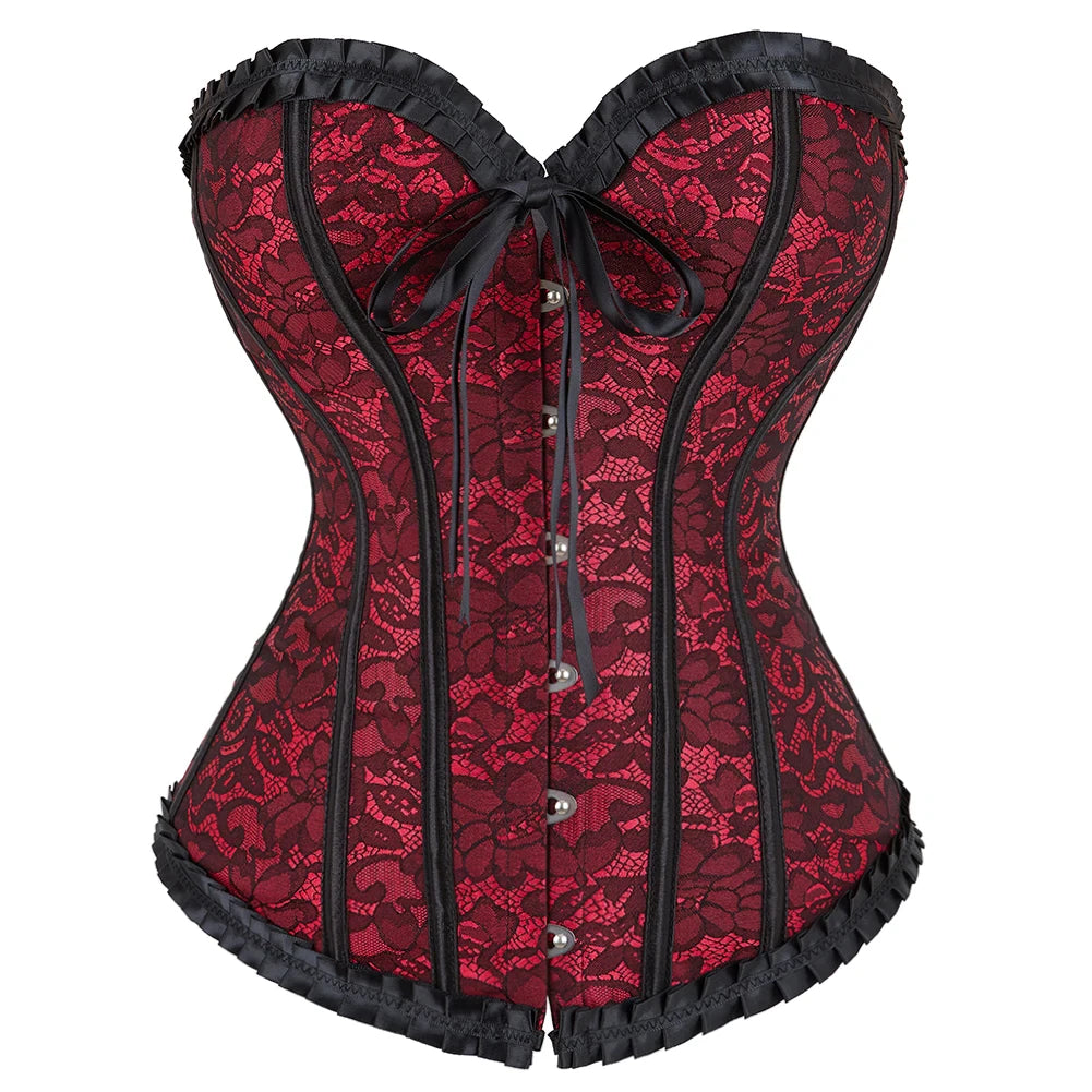 Corset Femme Rouge Dentelle Noire