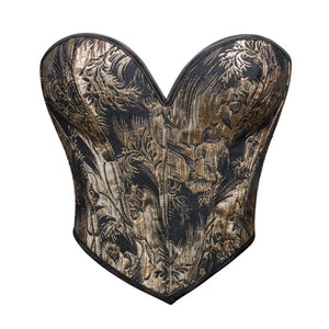 Corset bustier noir a motif doré 