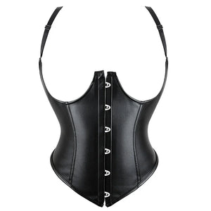 Corset noir en simili cuir avec bretelles 