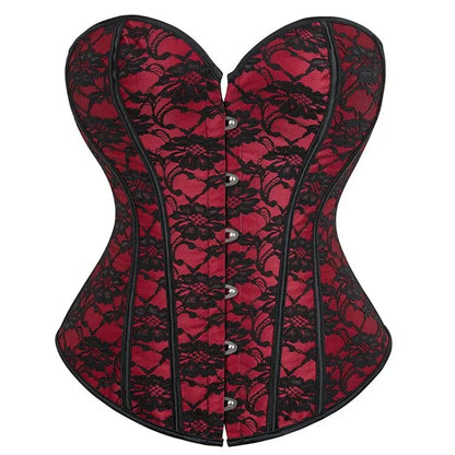 Corset Femme Rouge Dentelle Noire