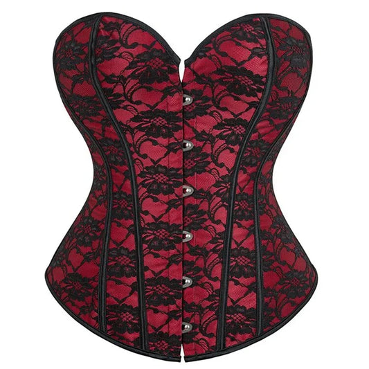 Corset Femme Rouge Dentelle Noire