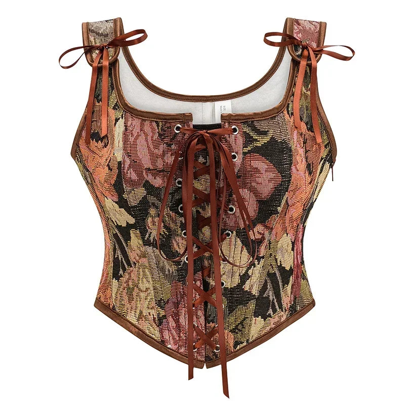 Corset fleuri vintage marron 
