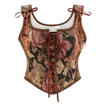 Corset fleuri vintage marron 