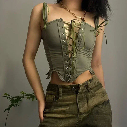 Corset Kaki Femme à Lacets