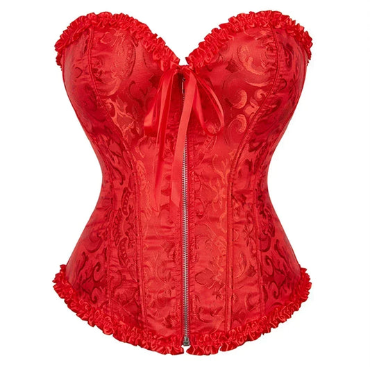 Corset Femme Brocart Rouge