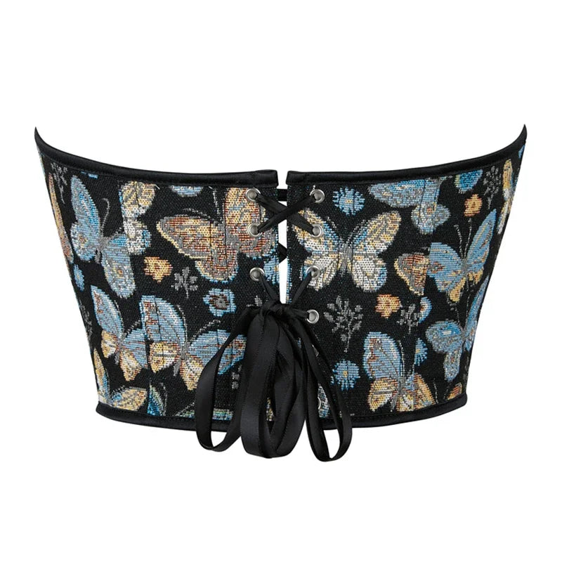 Corset Femme Noir Brodé Papillons