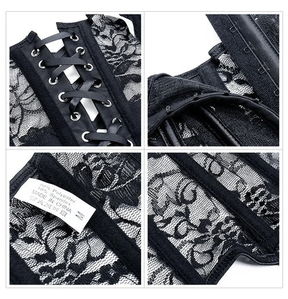Corset Femme Dentelle Noire & Jarretelles