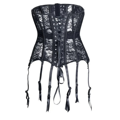 Corset Femme Dentelle Noire & Jarretelles