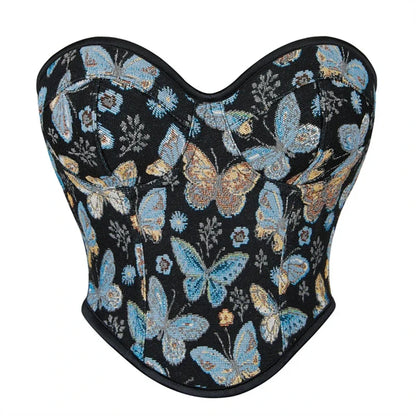 Corset Femme Noir Brodé Papillons