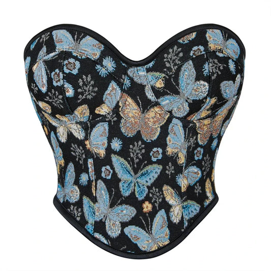 Corset Femme Noir Brodé Papillons