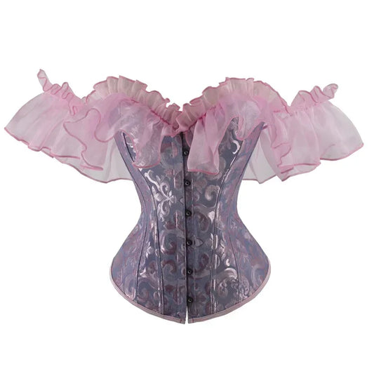 Corset rose pâle épaules dénudées 