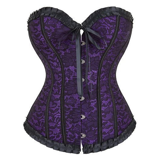 Corset Femme Violet Dentelle Noire