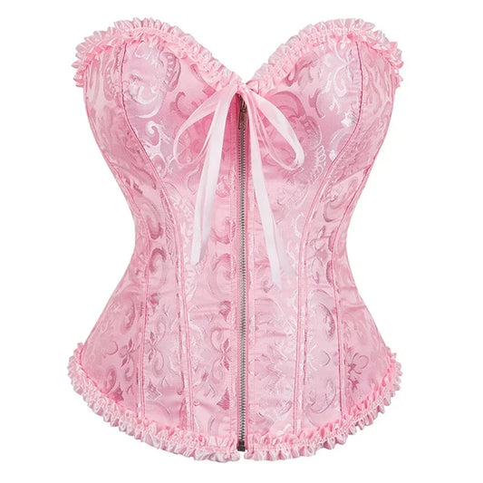 Corset Femme Brocart Rose