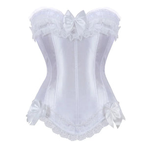 Corset blanc satiné avec dentelle blanche et nœuds 