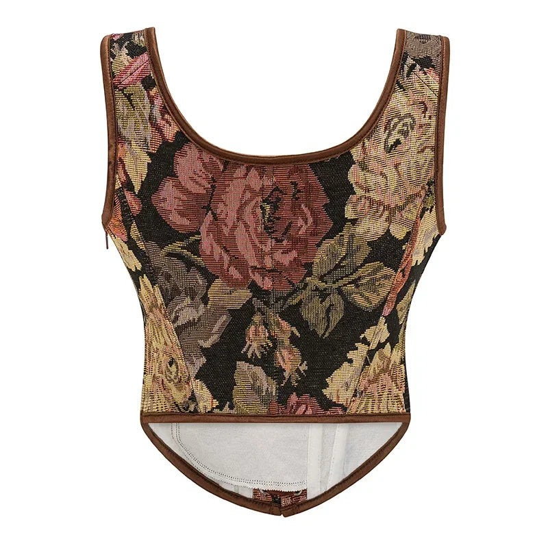 Dos corset fleuri vintage marron 