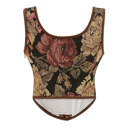 Dos corset fleuri vintage marron 